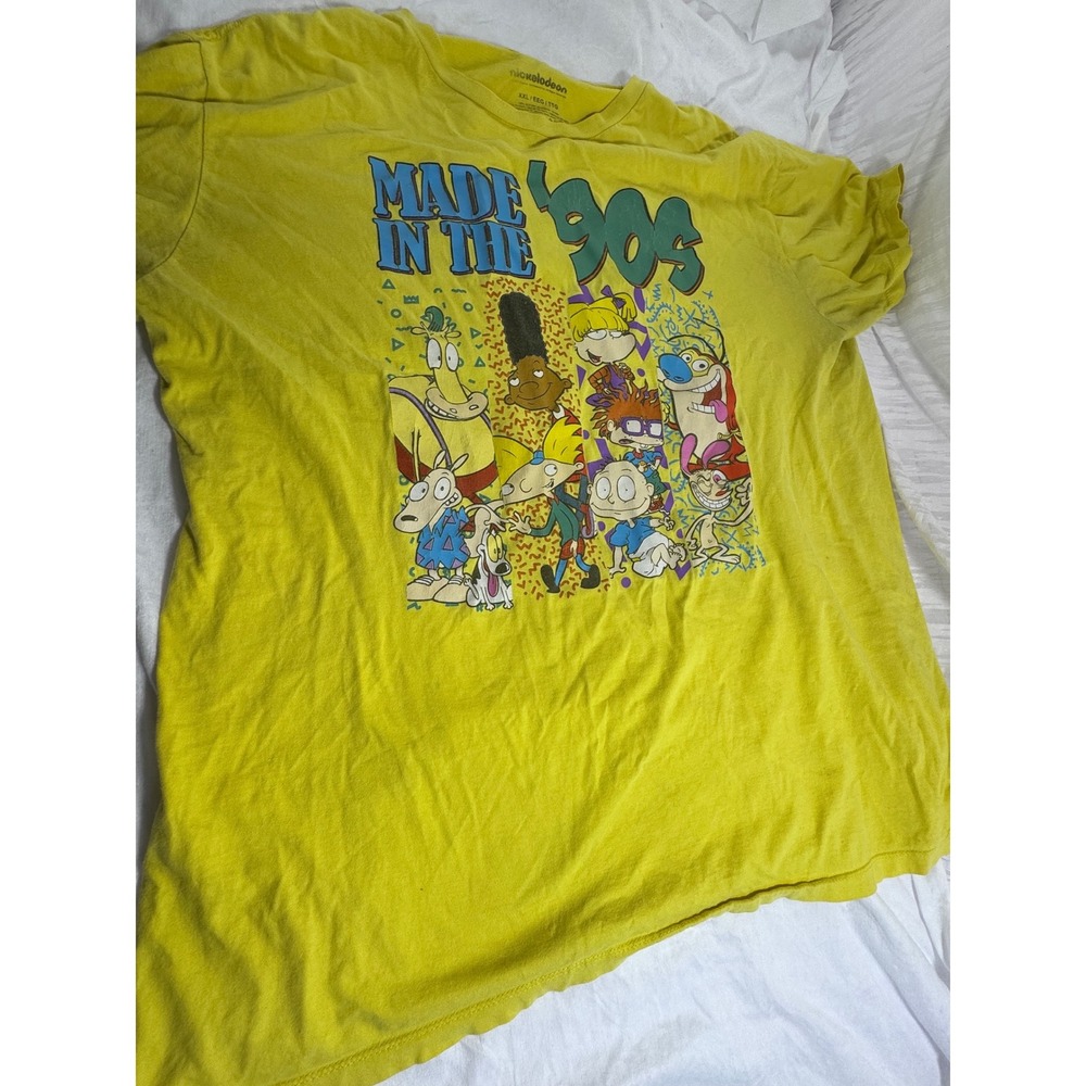 Nickelodeon Made in the‎ 90s Graphic T-Shirt Yellow XXL Rugrats Hey Arnold Retro
